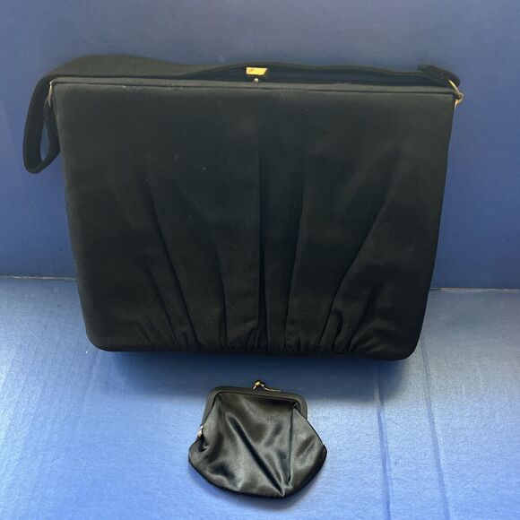 Vintage Black Satin Evening Bag Purse L&M Spot-Lite Exclusive USA W/ Coin Purse - Picture 12 of 15
